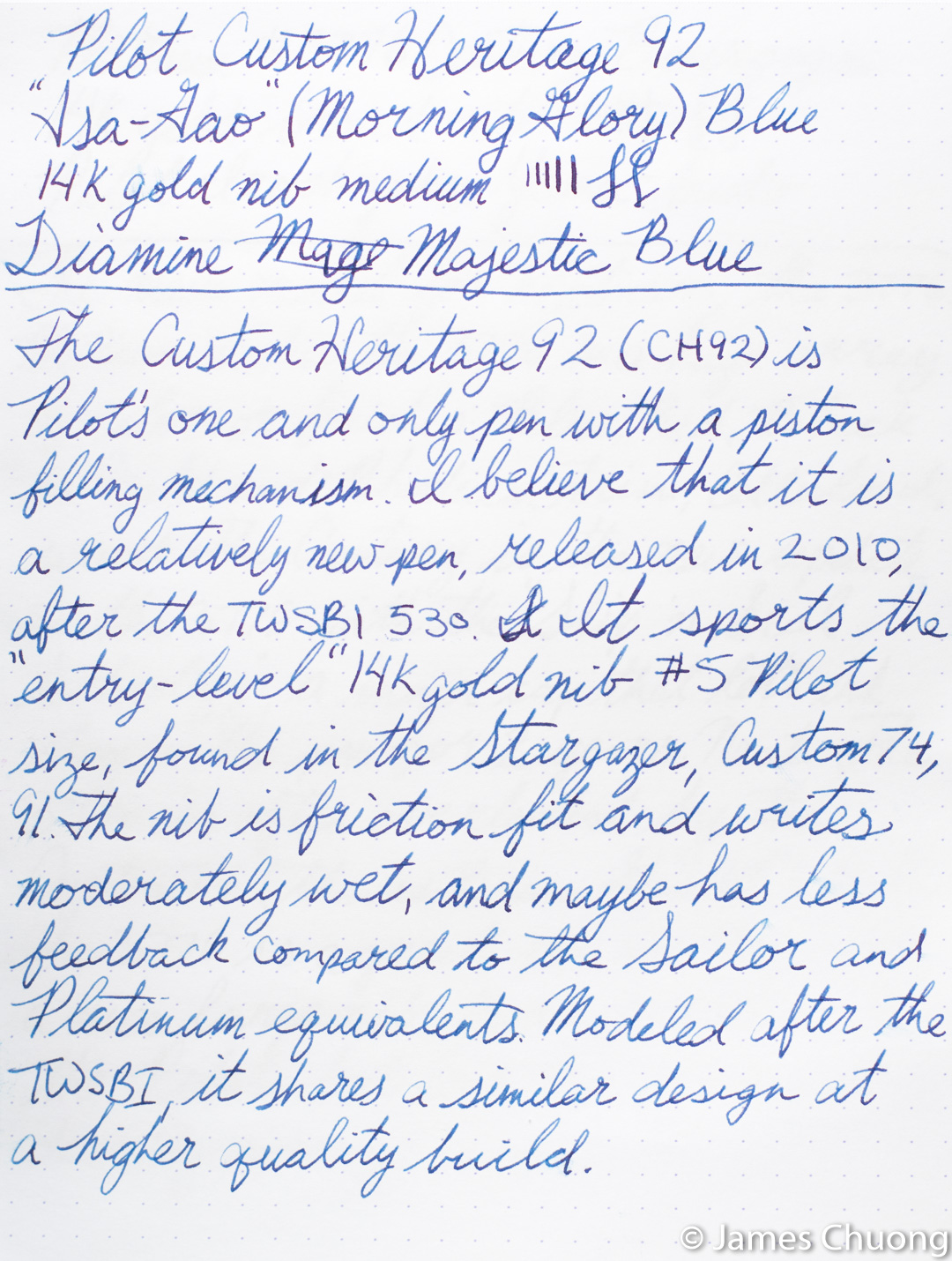 Pilot Custom Heritage 92 writing sample